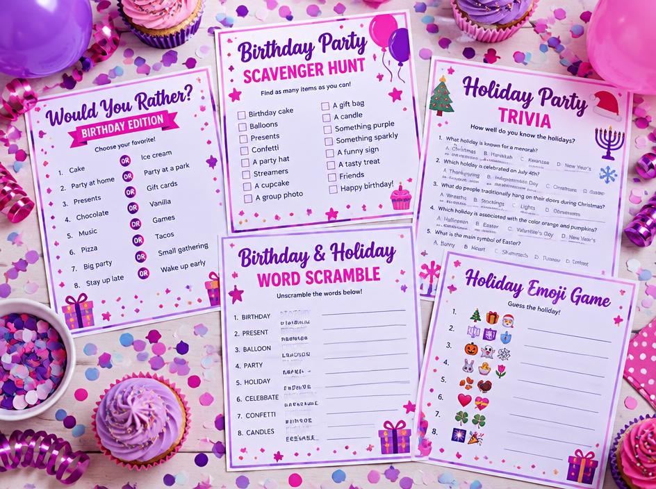 Illustration of birthday & holiday party games