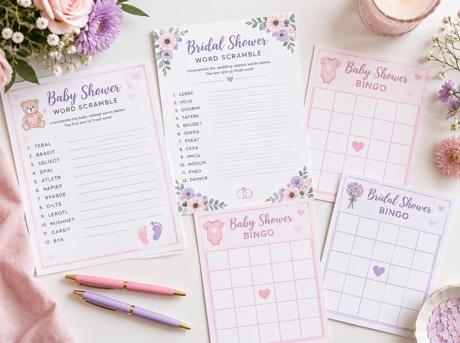 Illustration of baby & bridal shower games