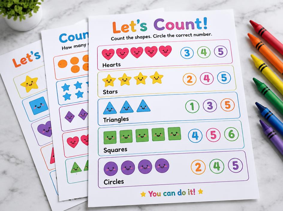 Illustration of kids' educational worksheets